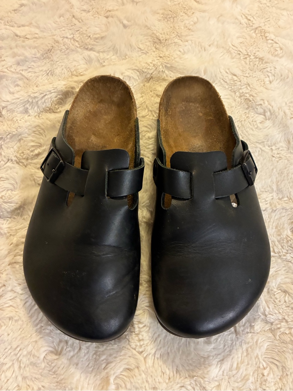 Birkenstock Boston Black Oiled Leather Slip-On Clog with Buckle size 9-9.5